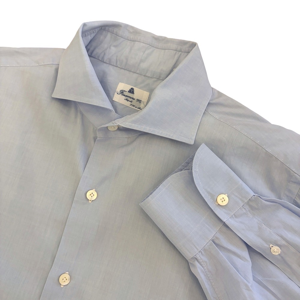 Finamore 1925 Napoli Dress Shirt Mens 18/45 Button Up Italy Cotton Light Blue - Picture 1 of 16